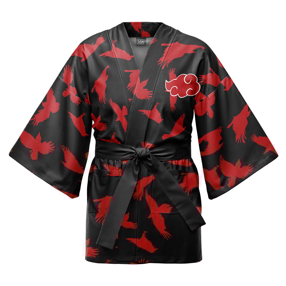 Itachi Crows Akatsuki Pattern Shippuden Happi Coat Kimono FRONT Mockup - Anime Kimono Shop